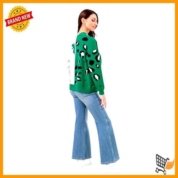 Leopard Print Cardigan V Neck Button Down Sweater Y2K Chic Oversized Boho Style - Picture 2 of 7